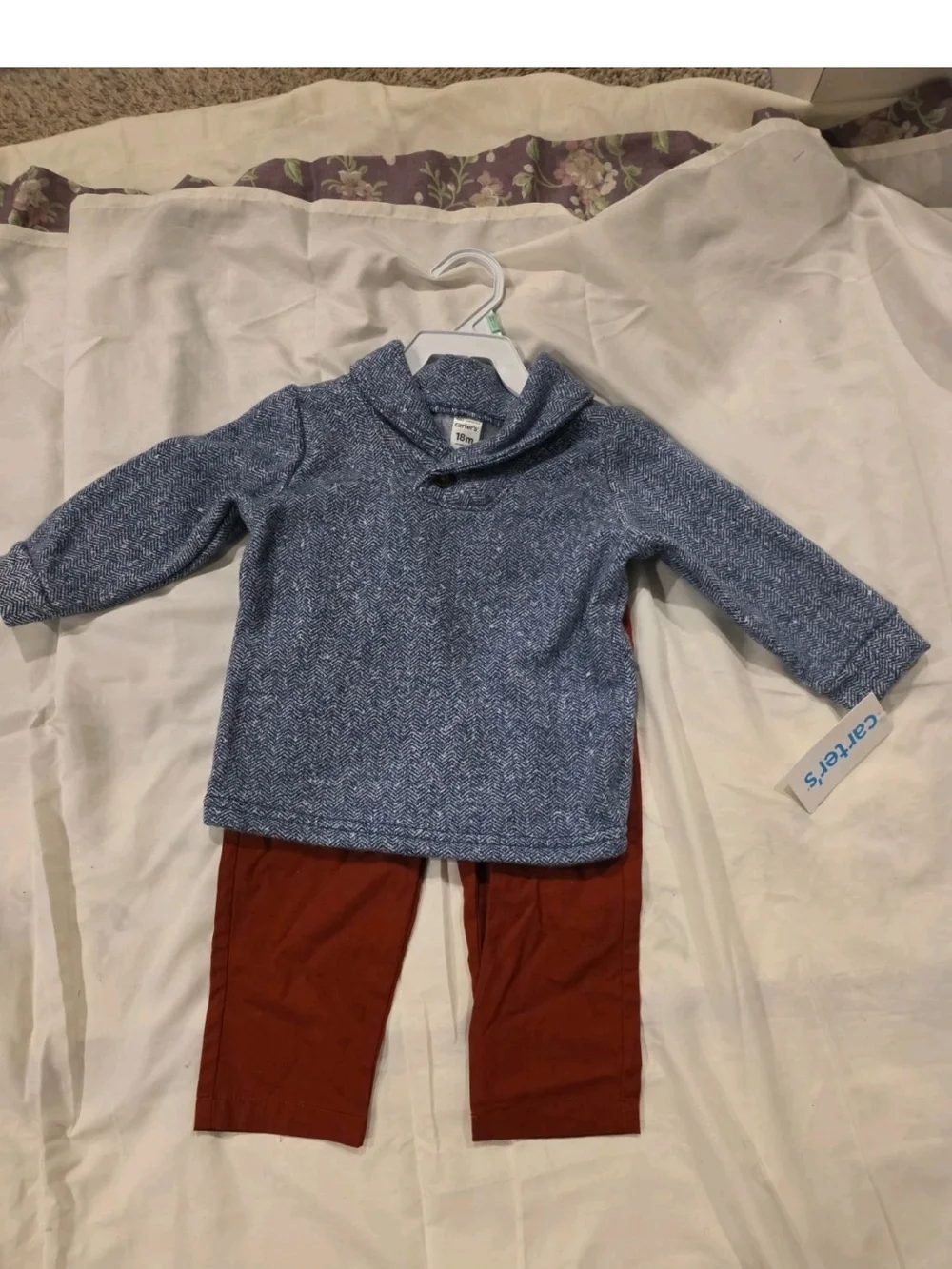 Carter's Heathered Blue Shawl-Collar Knit Top